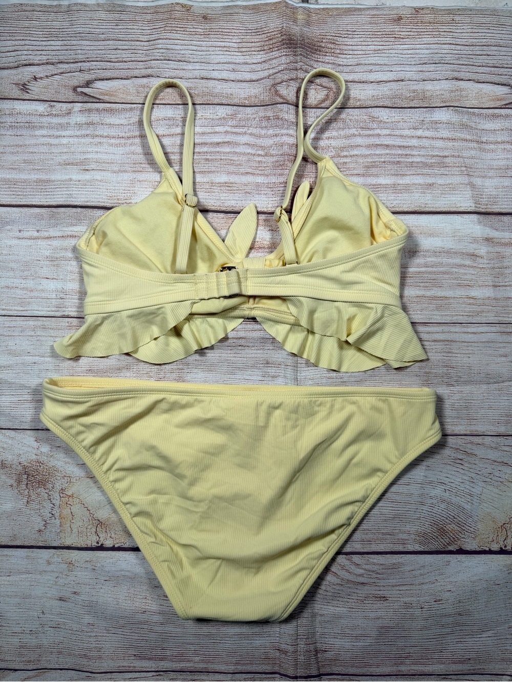 Butter Yellow Ruffle Ribbed Bikini Set with‎ Front Tie - Picture 7 of 8